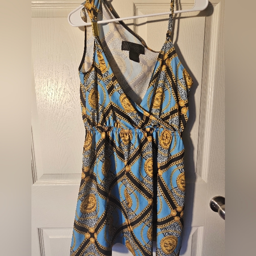 Kardashian Kollection Blue and Gold Chain Dress